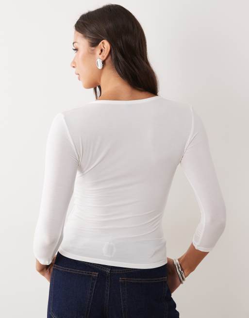 Gina Tricot top col V à manches 3/4 écru, 4 de 4