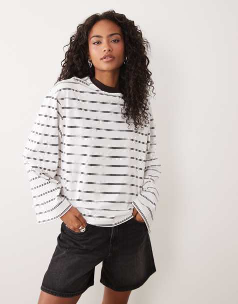 Gina Tricot - Top color ciruela a rayas de manga larga - view 1