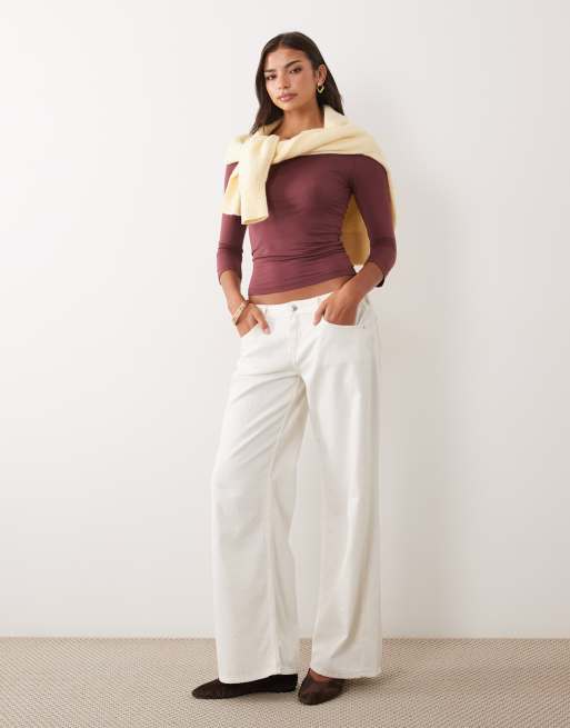 Gina Tricot top con scollo a V e maniche 3/4 bordeaux, 3 di 4