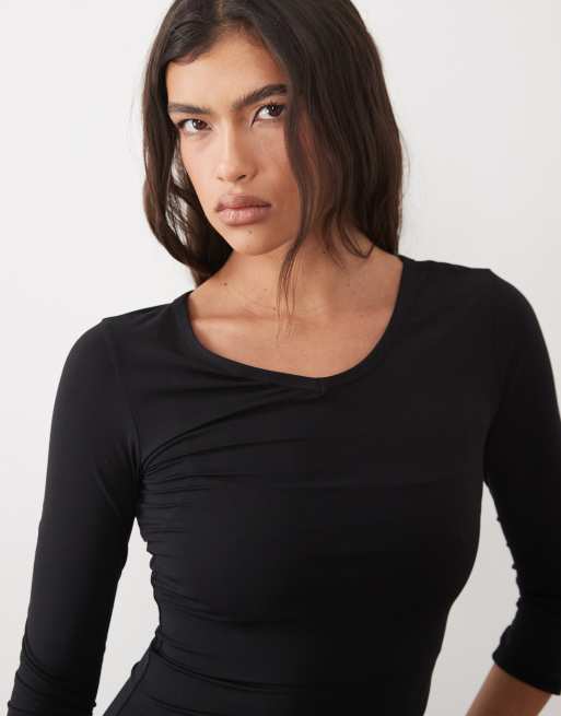 Gina Tricot top con scollo a V e maniche a tre quarti in pizzo nero, 2 di 4