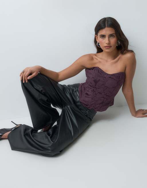 Gina Tricot top corset à liens dans le dos bordeaux, 3 de 5