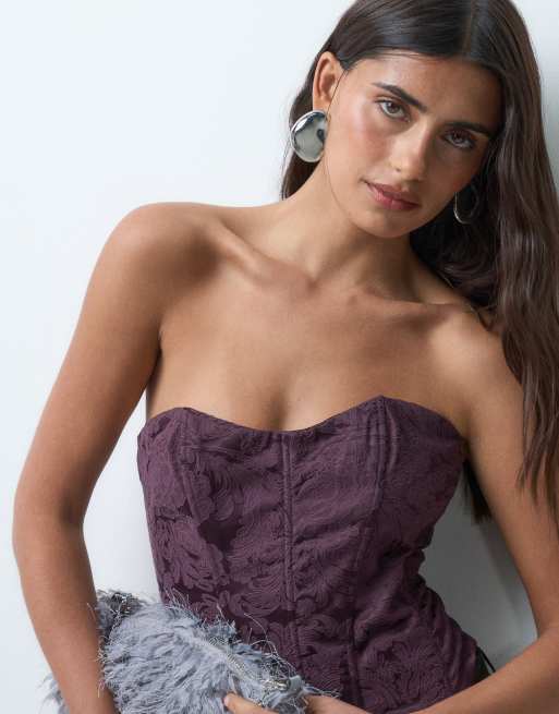 Gina Tricot top corsetero con la espalda anudada en granate, 4 de 5