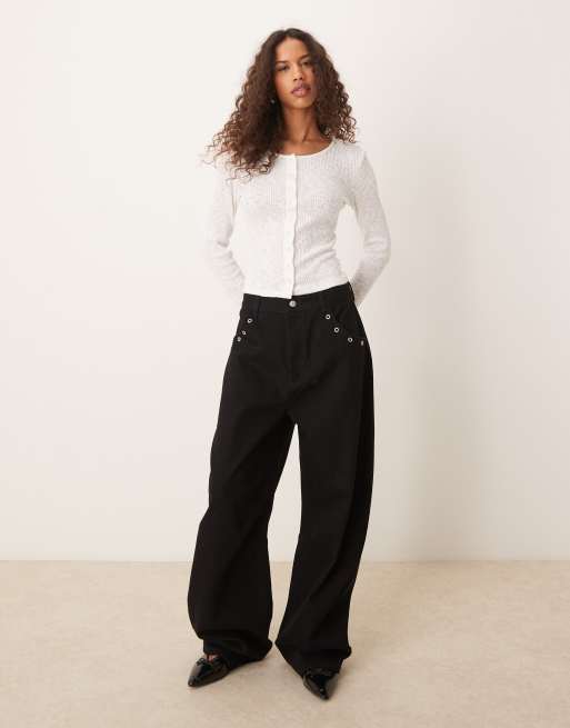Gina Tricot - Top côtelé à manches longues et boutonné devant - Blanc, 3 de 4
