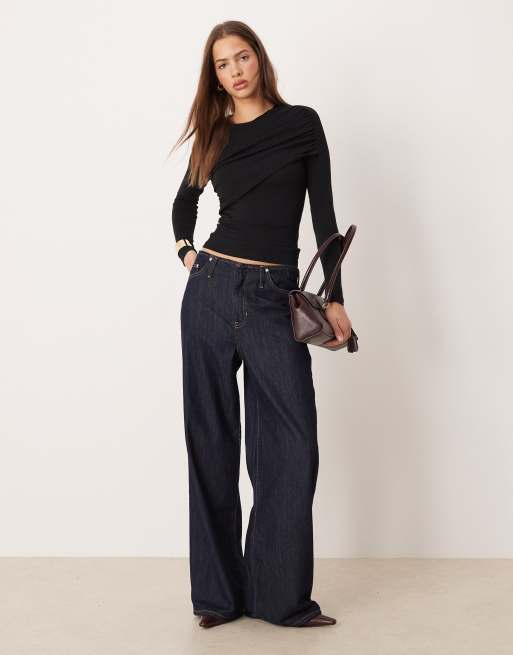 Gina Tricot - Top coupe slim drapé à manches longues et fronces - Noir, 2 de 4