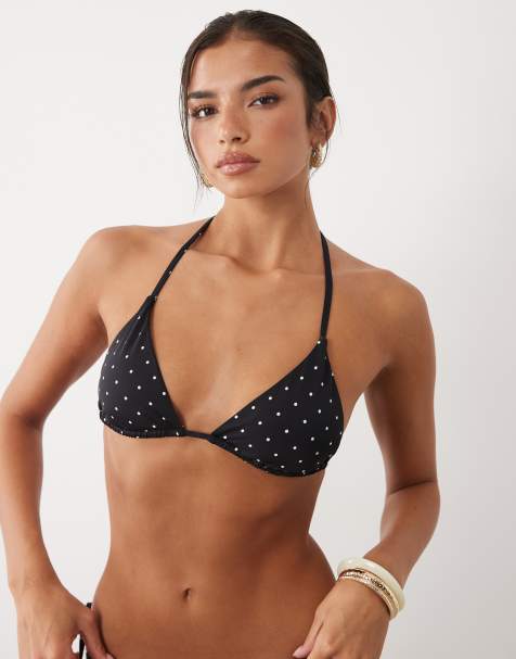 GINA TRICOT - top de bikini triangular mix and match en negro y blanco con lunares - view 1