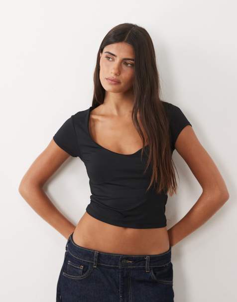 Gina Tricot - top de manga corta con sujetador integrado en negro - view 1
