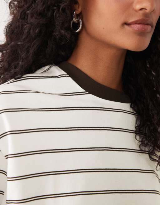 Gina Tricot - top de manga larga a rayas marrones, 2 de 4