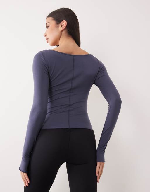 Gina Tricot - Top de yoga doux à superposition - Bleu cendré, 3 de 4
