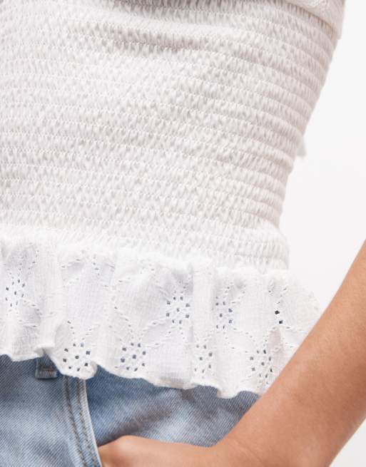Gina Tricot - Top dos nu en broderie anglaise - Blanc, 2 de 7