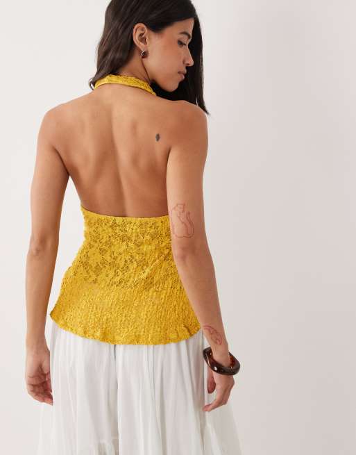 Gina Tricot - Top dos nu en dentelle - Jaune moutarde, 4 de 4