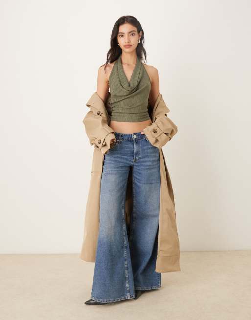 Gina Tricot - Top dos nu texturé et plissé à dos ouvert noué - Vert foncé, 2 de 4