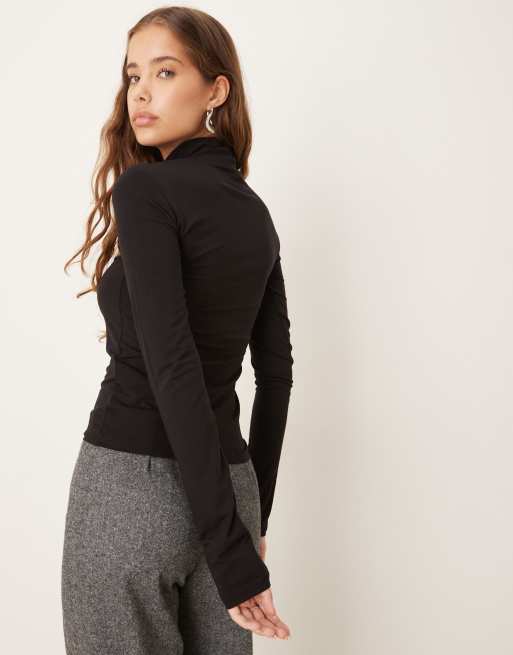 Gina Tricot - Top doux en jersey à manches longues et col montant - Noir, 3 de 4