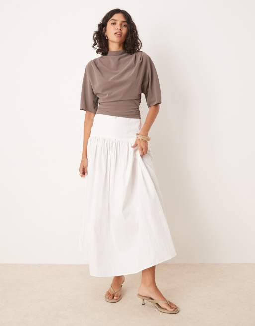 Gina Tricot - Top drapé à encolure bateau et demi-manches - Marron, 3 de 4