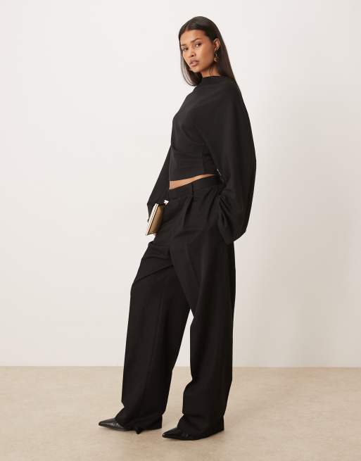 Gina Tricot - Top drappeggiato accollato con maniche lunghe e larghe nero, 2 di 4