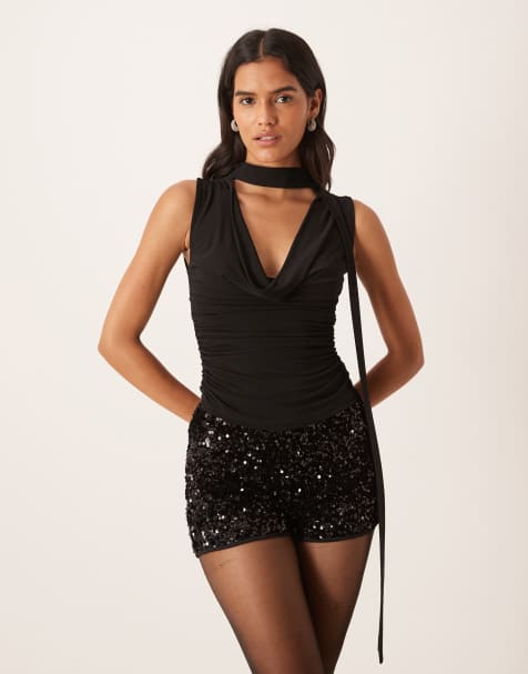 Gina Tricot - Top drappeggiato asimmetrico nero - view 1