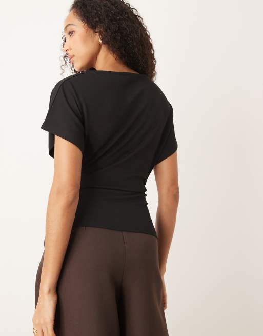 Gina Tricot - Top drappeggiato asimmetrico nero, 3 di 4