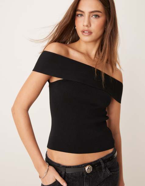 Gina Tricot - Top en maille compacte à épaules dénudées - Noir - view 1