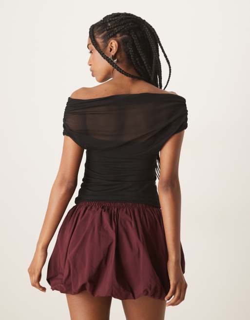Gina Tricot - Top en tulle à épaules dénudées - Noir, 3 de 4