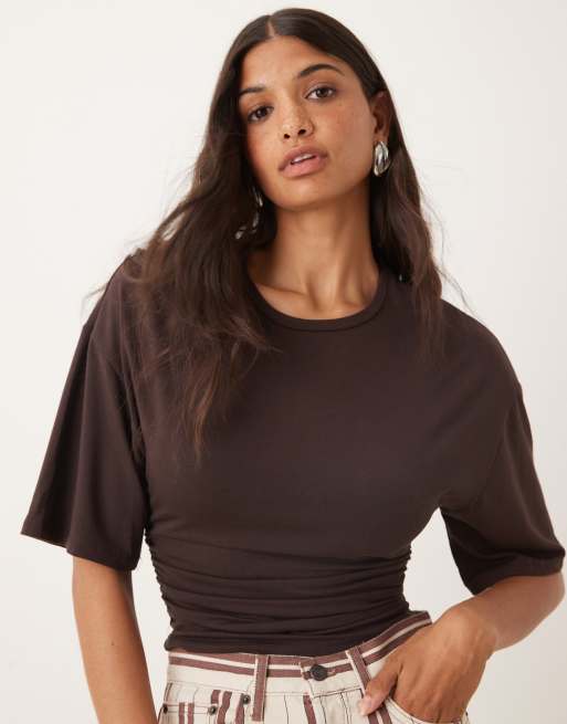 Gina Tricot - Top froncé doux au toucher - Marron, 2 de 4
