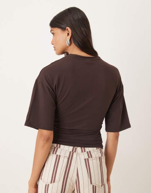 Gina Tricot - Top froncé doux au toucher - Marron, 3 de 4