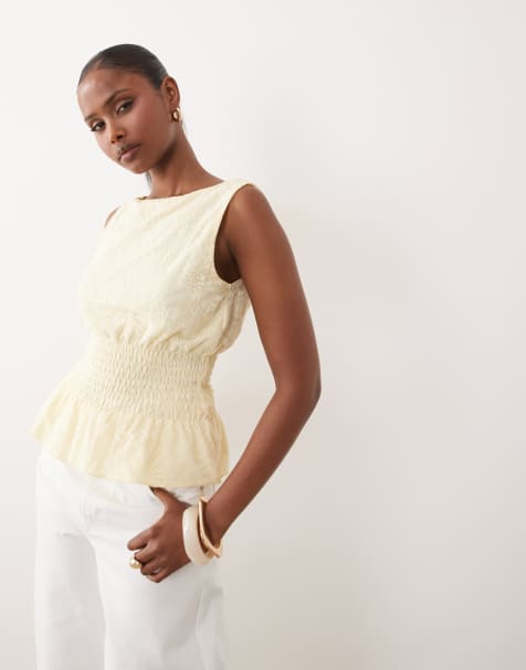Gina Tricot - Top grembiule in pizzo giallo burro - view 1