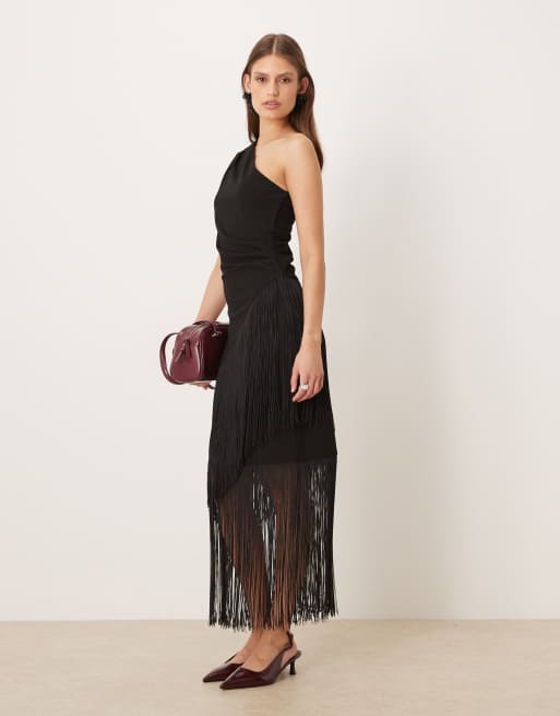 Gina Tricot - Top long asymétrique d'ensemble à franges - Noir, 2 de 4