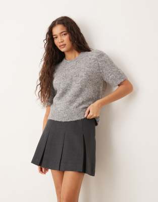 Gina Tricot - Top manches courtes en maille à strass - Gris clair chiné