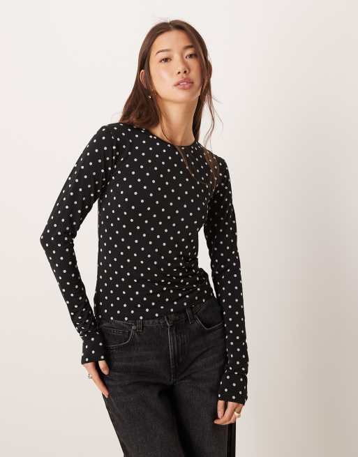 Gina Tricot - Top manches longues à pois - Noir, 3 de 4