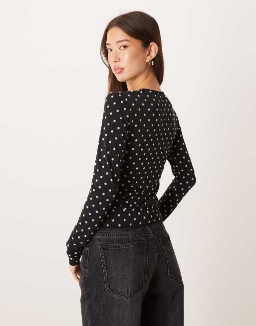 Gina Tricot - Top manches longues à pois - Noir, 4 de 4