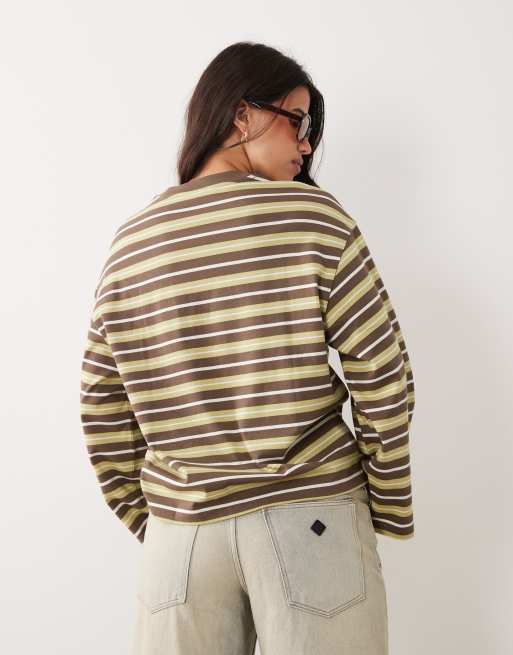 Gina Tricot - Top manches longues à rayures - Kaki, 4 de 4