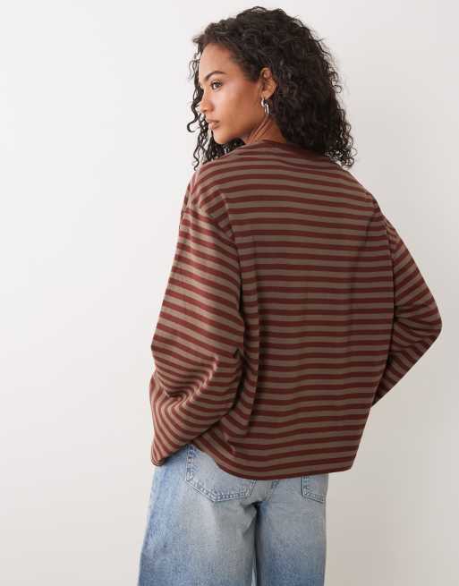 Gina Tricot - Top manches longues à rayures - Marron et prune, 2 de 4