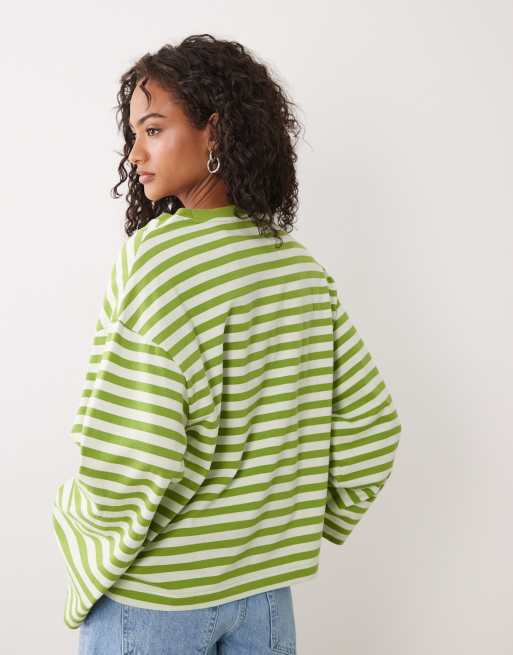 Gina Tricot - Top manches longues à rayures - Vert avocat, 3 de 4