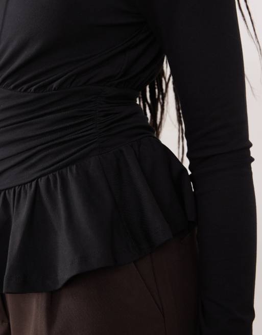 Gina Tricot - Top manches longues avec ourlet à basque - Noir, 3 de 4