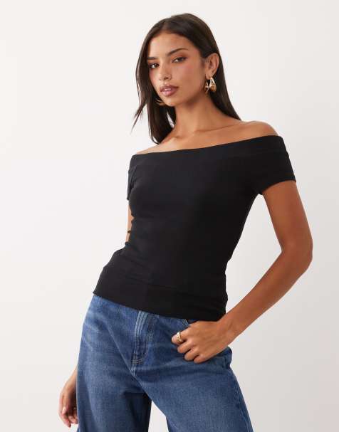 Gina Tricot top met blote schouders en aansluitende pasvorm in zwart - view 1