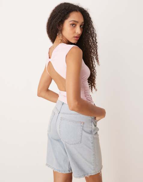 Gina Tricot - Top met korte mouwen en open achterkant in roze - view 1