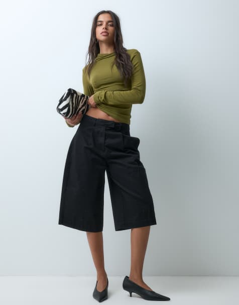 Gina Tricot top met lange mouwen en opstaande boord in olijfgroen - view 1