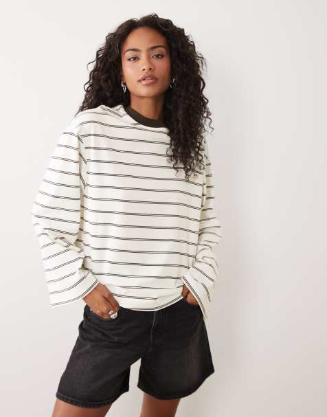 Gina Tricot top met lange mouwen in bruine streep - view 1