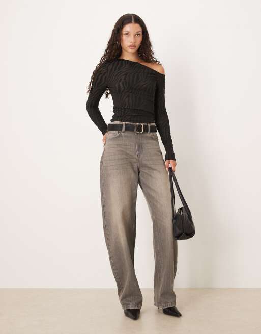 Gina Tricot - Top monospalla con manica lunga effetto asimmetrico nero, 2 di 4