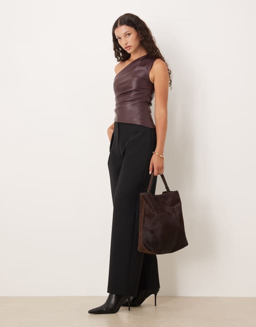 Gina Tricot - Top monospalla in similpelle PU bordeaux, 2 di 4