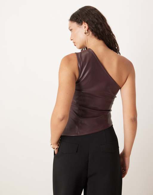 Gina Tricot - Top monospalla in similpelle PU bordeaux, 4 di 4