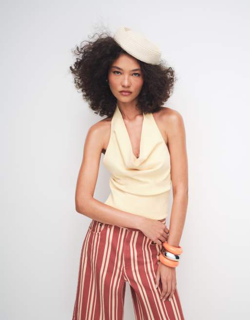Gina Tricot - Top morbido allacciato al collo giallo burro, 4 di 7