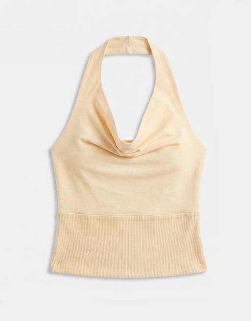Gina Tricot - Top morbido allacciato al collo giallo burro, 5 di 7