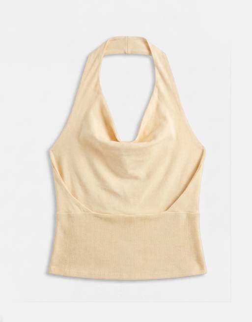 Gina Tricot - Top morbido allacciato al collo giallo burro, 6 di 7