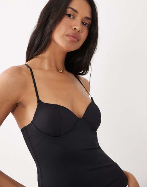 Gina Tricot - Top negro moldeador de tirantes de tejido suave - view 1