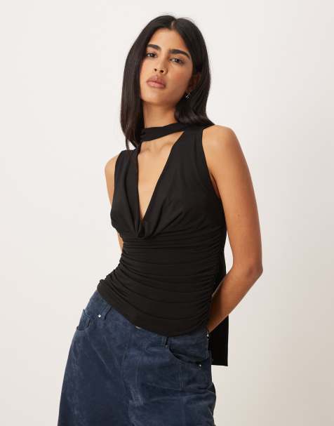 Gina Tricot - Top nero con scollo ad anello e sciarpa - view 1