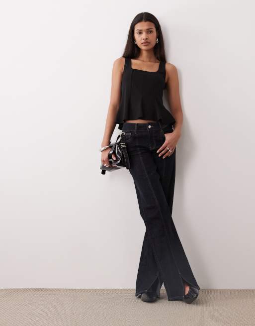 Gina Tricot - Top peplo nero con scollo quadrato, 2 di 4