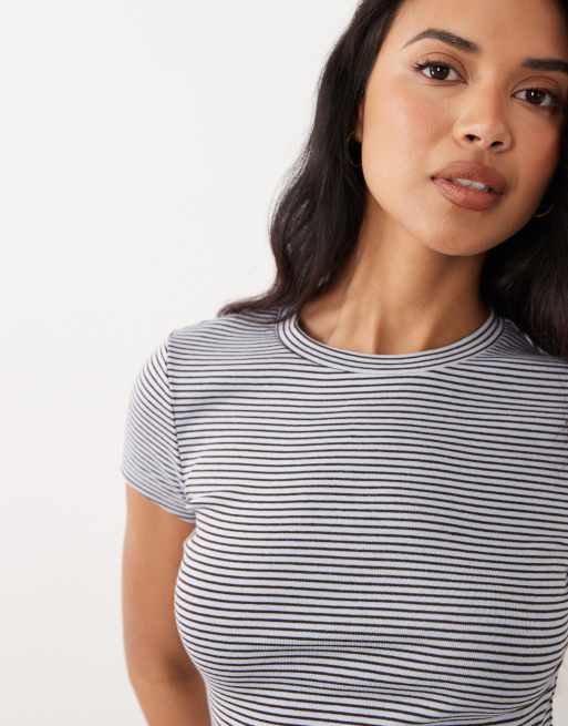 Gina Tricot - Top ras de cou à rayures - Marron et bleu, 3 de 4