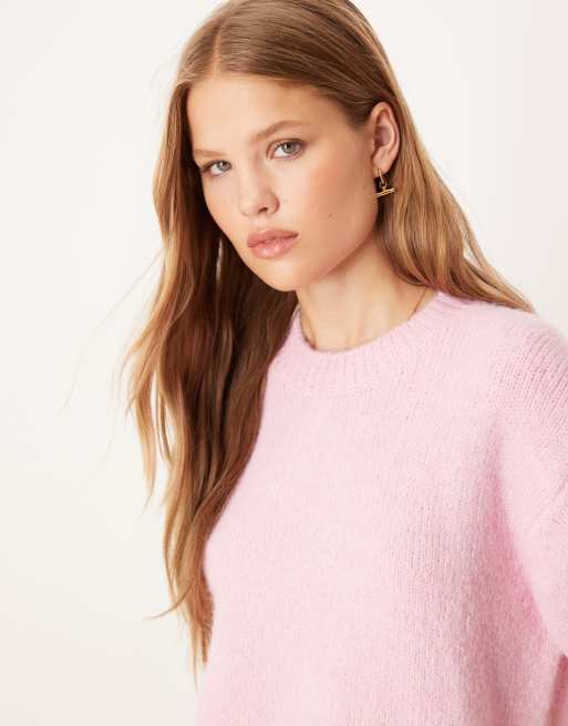 Gina Tricot - Top ras de cou en maille semi-épaisse avec manches courtes - Rose, 3 de 4