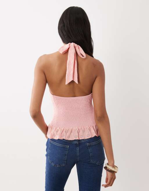 Gina Tricot - Top rosa con cuello halter y bordado inglés, 4 de 4