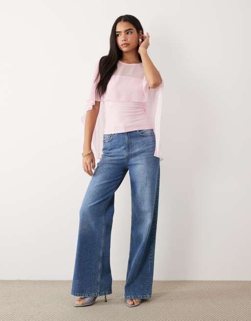 Gina Tricot - Top rosa estilo capa con cuello alto de malla, 2 de 4